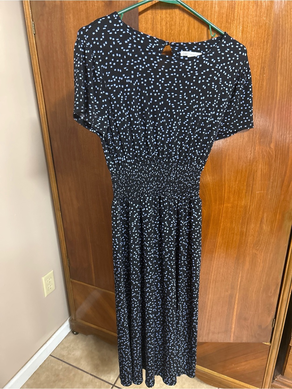 Black Midi Dress with Light Blue Dot Print